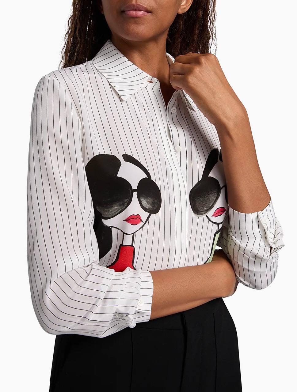 AO Willa Staceface Pinstripe Silk Shirt