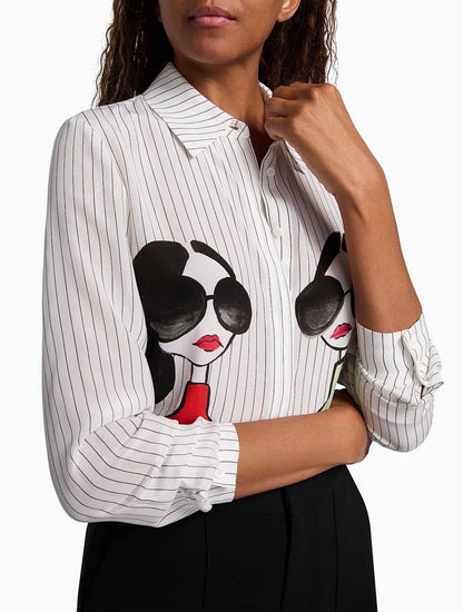 AO Willa Staceface Pinstripe Silk Shirt