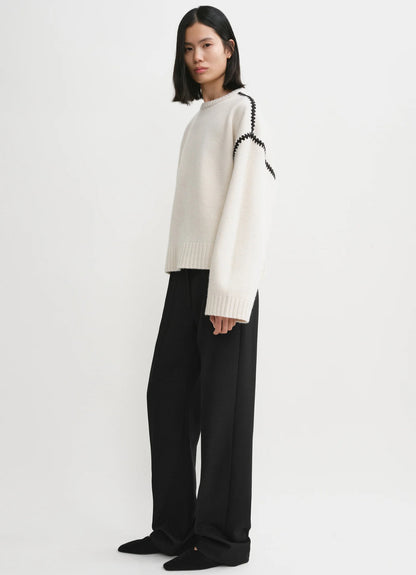 Tot Embroidered Wool Cashmere Knit Sweater