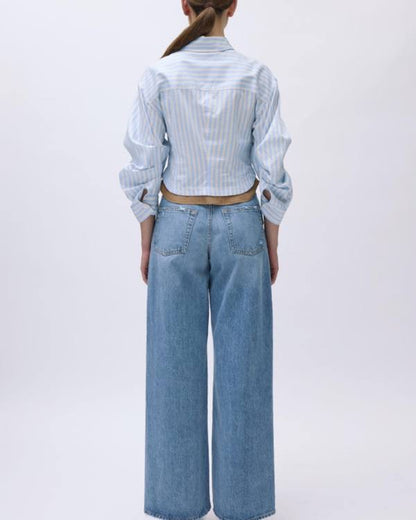 SK Boone Combo Cotton Striped Cropped Shirt
