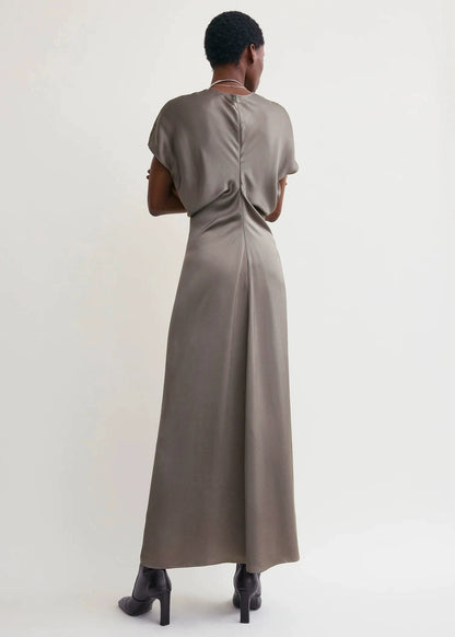 TOT Slouch-waist Viscose Satin Midi Maxi Dress