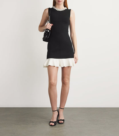 SD Short Sleeveless Knit Mini Dress with Pearl Beaded Neck