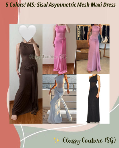 5 Colors! MS Sisal Asymmetric Mesh Maxi Dress