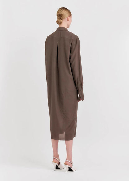TOT Silk Shirtdress Midi Dress / Long Shirt in Black & Brown