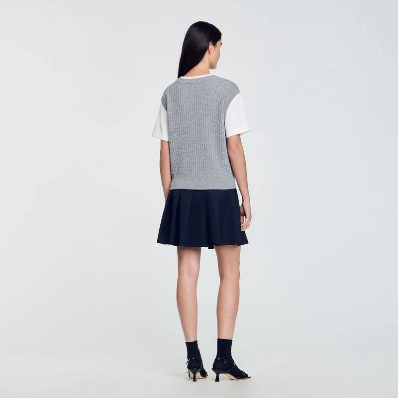 SD Dual-Material Knit Jumper T-shirt Top