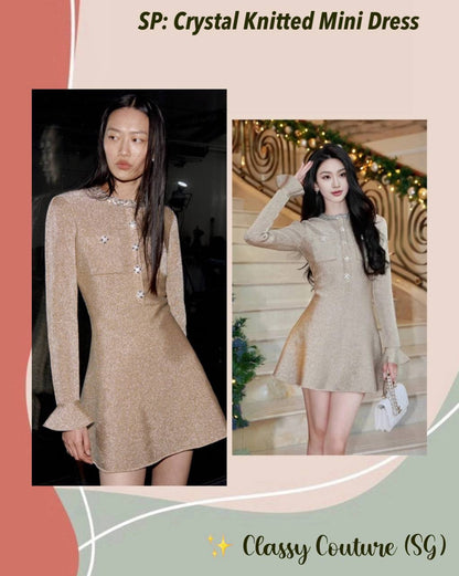 SP Gold Crystal Trim Knit Mini Dress