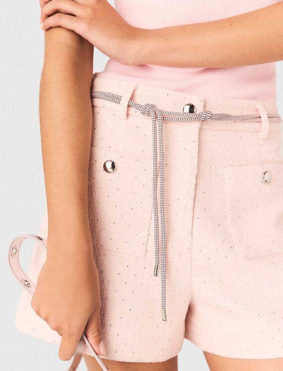 MJ Pink Tweed Cropped Short Sleeve Jacket Top | Shorts | Trouser Pant | Set