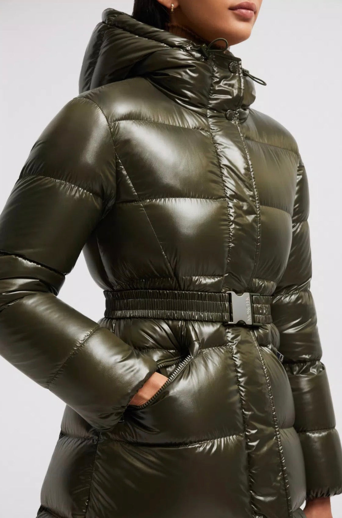 MC Bellevue Hooded Long Belted Down Jacket