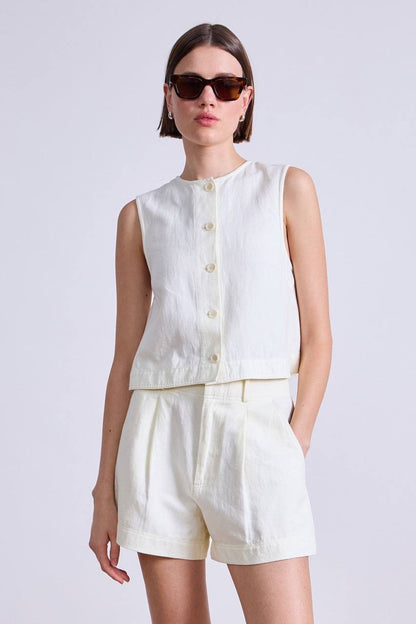 AA Godet Sleeveless Tank Top | Bari Shorts | Linen-Cotton Set