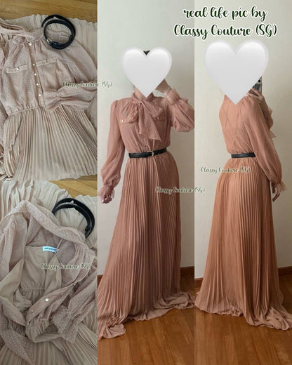 SP Tan Brown Dot Mesh Maxi Dress