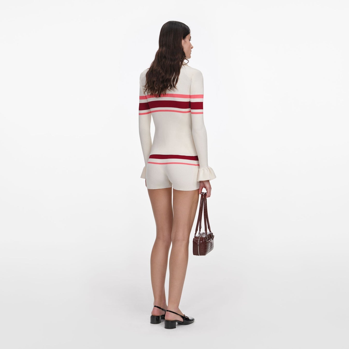 SP Cream Pink/Red Stripe Viscose Knit Button Top