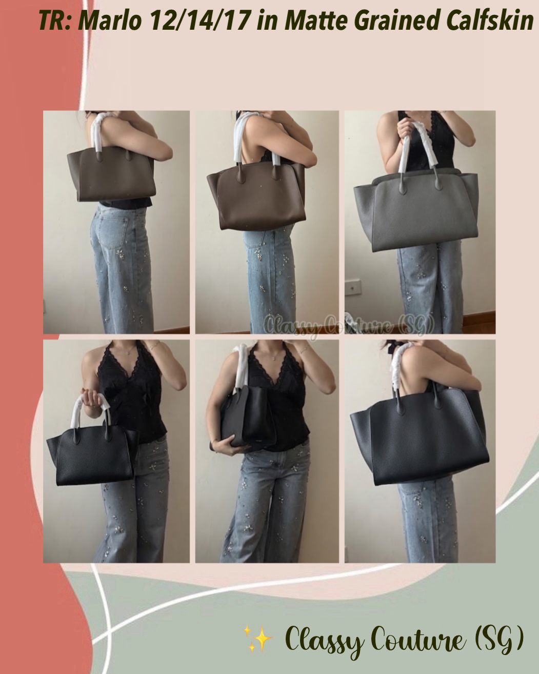 3 Colors! TR Marlo 12/14/17 Bag in Matte Grained Calfskin Leather