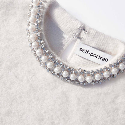 SP Embellished Crystal Cropped Sweater Jumper in Grey Argyle & Cream