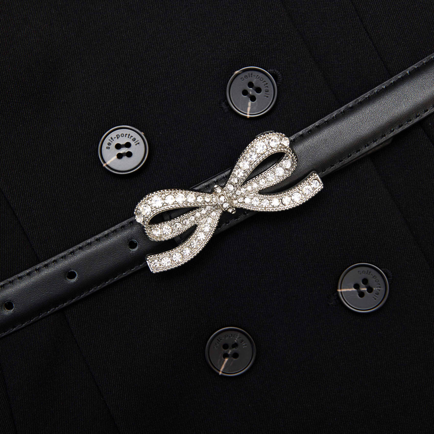 SP Black Crepe Short Sleeve Mini Dress with Diamante Bow Belt