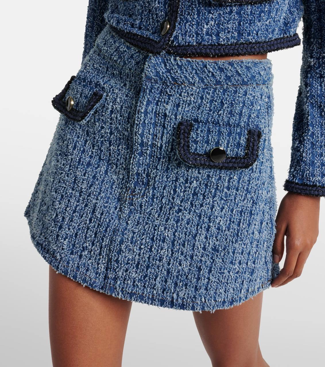 SP Textured Denim Jacket Mini Skirt