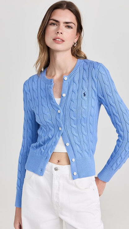 5 Colors! RL Cotton Cable Knit Crewneck Cardigan