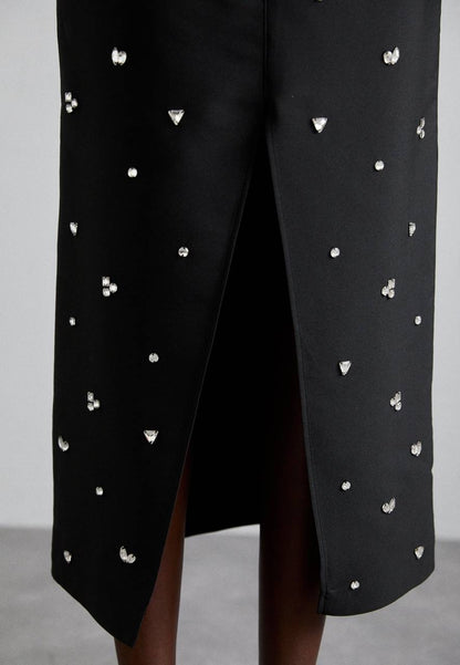 SD Interstellar Rhinestone Pencil Midi Skirt in Black