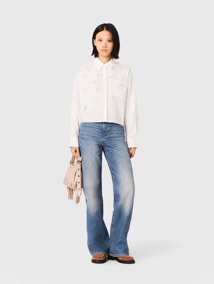 MJ Cineuli Jewel Bow Cropped Long Sleeve Shirt