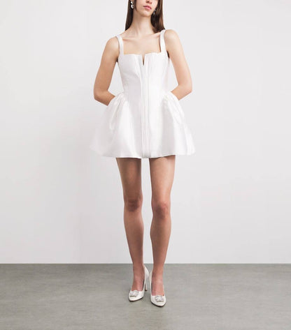 SP White Taffeta Bustier Flared Mini Dress