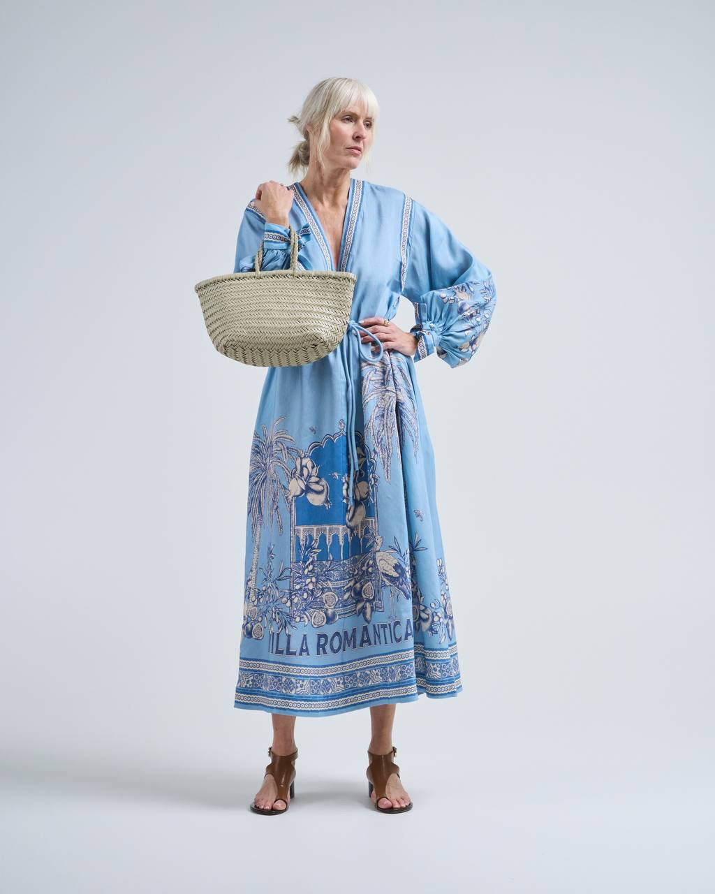ALM Villa Romantica Holiday Linen-viscose Midi Dress