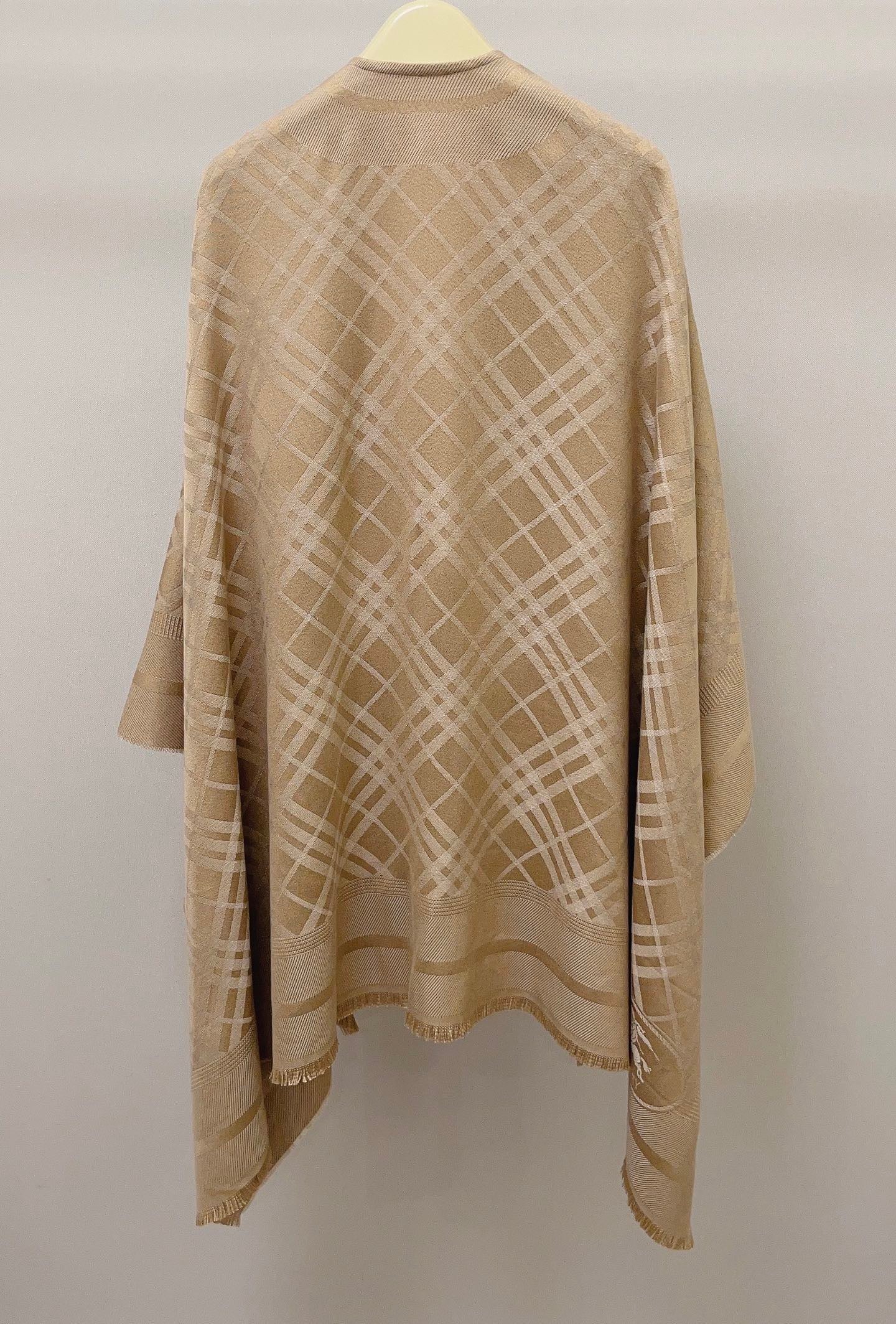 BBR Check Jacquard Wool-Cashmere Cape in Finch Beige