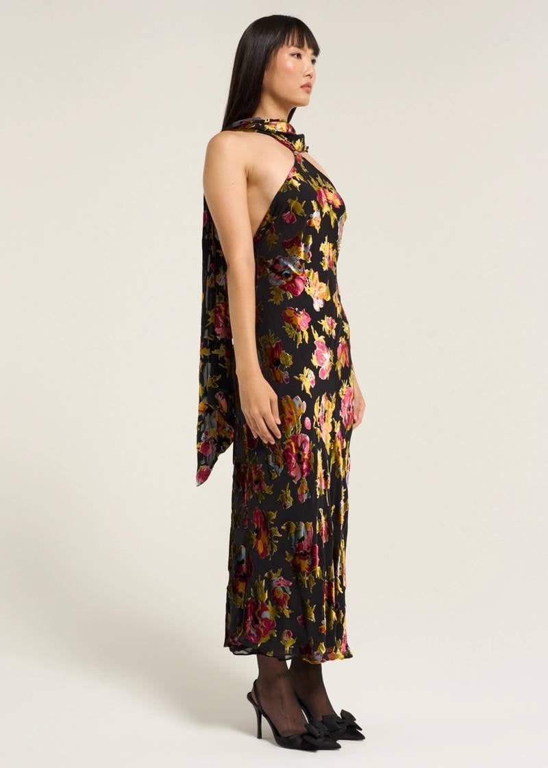 RX Harlan Velvet Devoré | Hayley Viscose-Silk Halter Midi Dress
