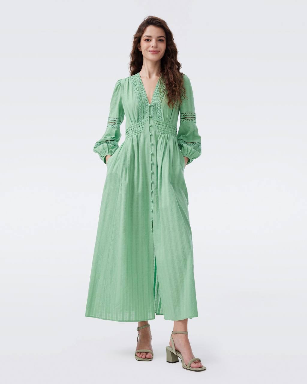 DVF Zina Long Sleeve Cotton Midi Dress