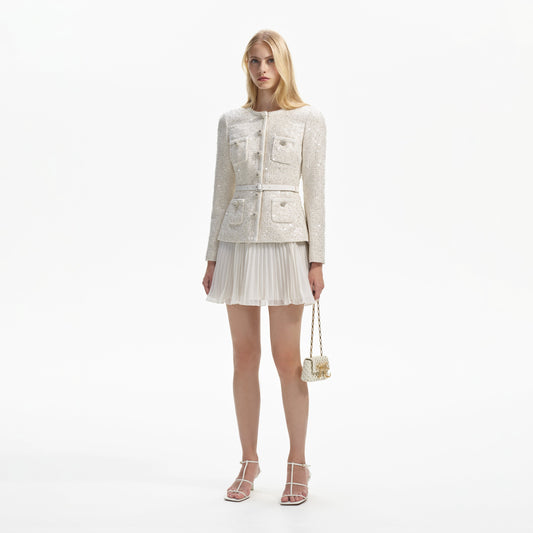 SP Cream Sequin Boucle Tailored Mini Dress