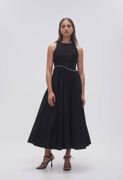 SALE! AJ Black Florence Pearl Trim Midi Dress