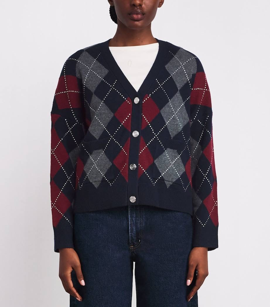 MJ Argyle Cropped Embellished Wool Cardigan