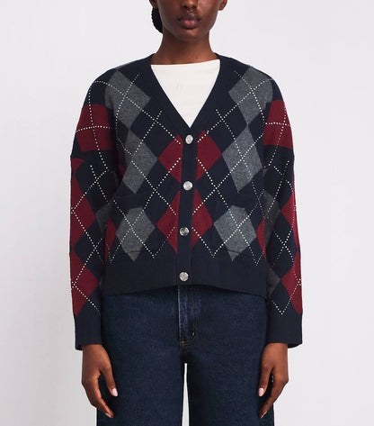 MJ Argyle Cropped Embellished Wool Cardigan