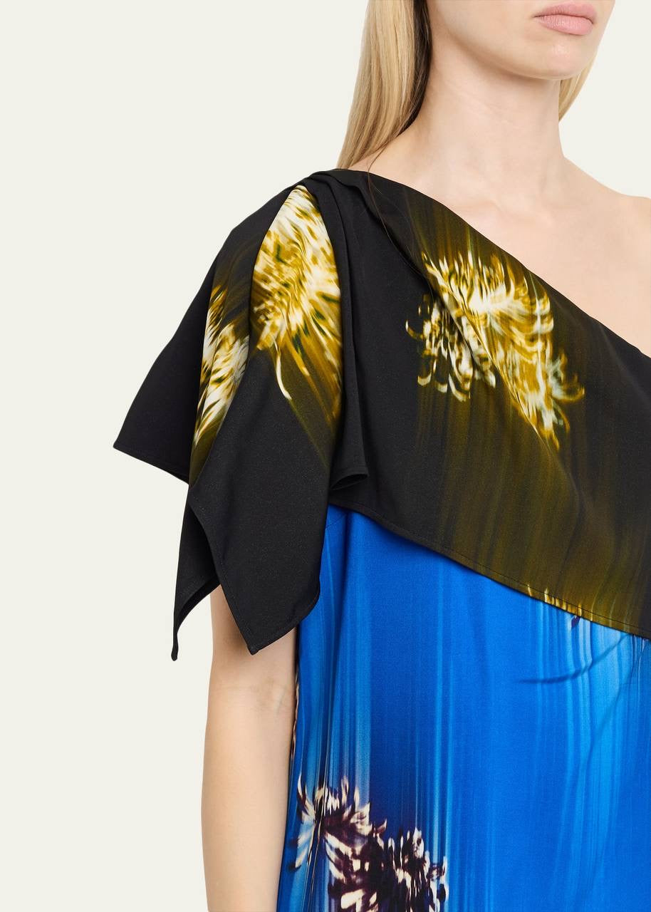 PS Haya Printed Asymmetric Draped Off Shoulder Viscose Cady Long Top
