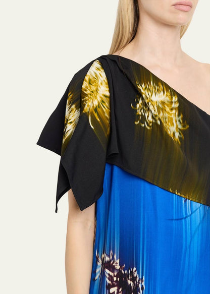 PS Haya Printed Asymmetric Draped Off Shoulder Viscose Cady Long Top