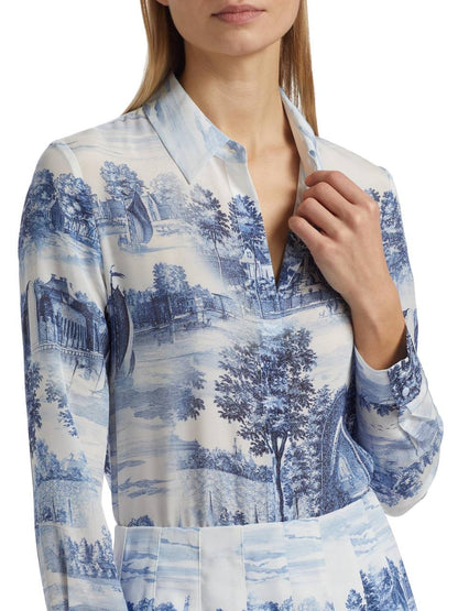 AO Willa Long Sleeved Silk Blouse Shirt in Chateau Blue