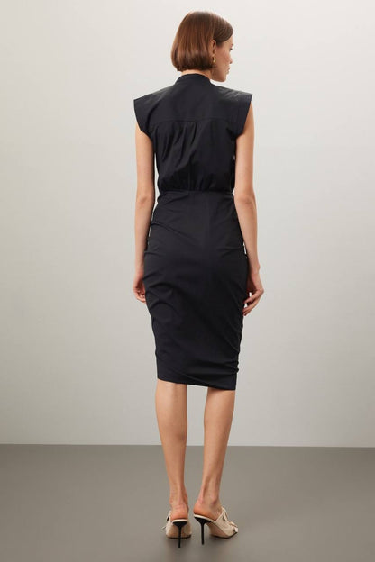 VB Ruched Stretch-Cotton Midi Shirtdress Dress