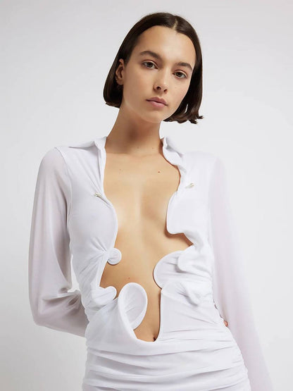 CE Venus Plunge Jersey Molded Cutout Shirt Maxi Dress