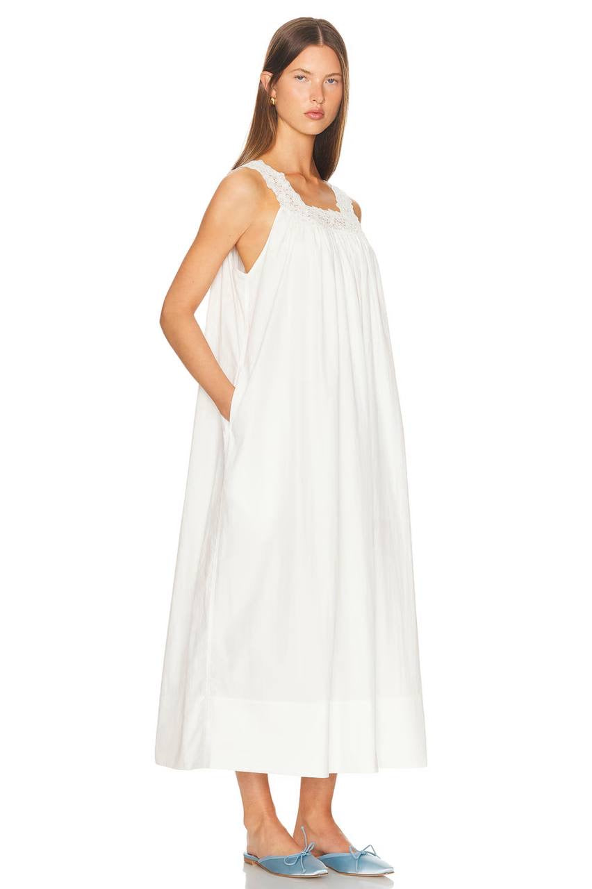 HS Sleeveless Tech Poplin Midi Dress with Lace