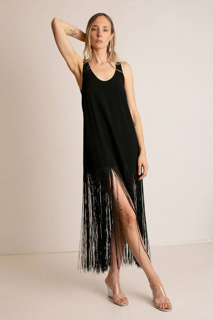 ML Tassel Lyocell-blend Fringe Slip Midi Dress