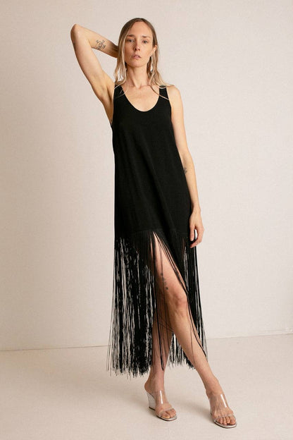 ML Tassel Lyocell-blend Fringe Slip Midi Dress