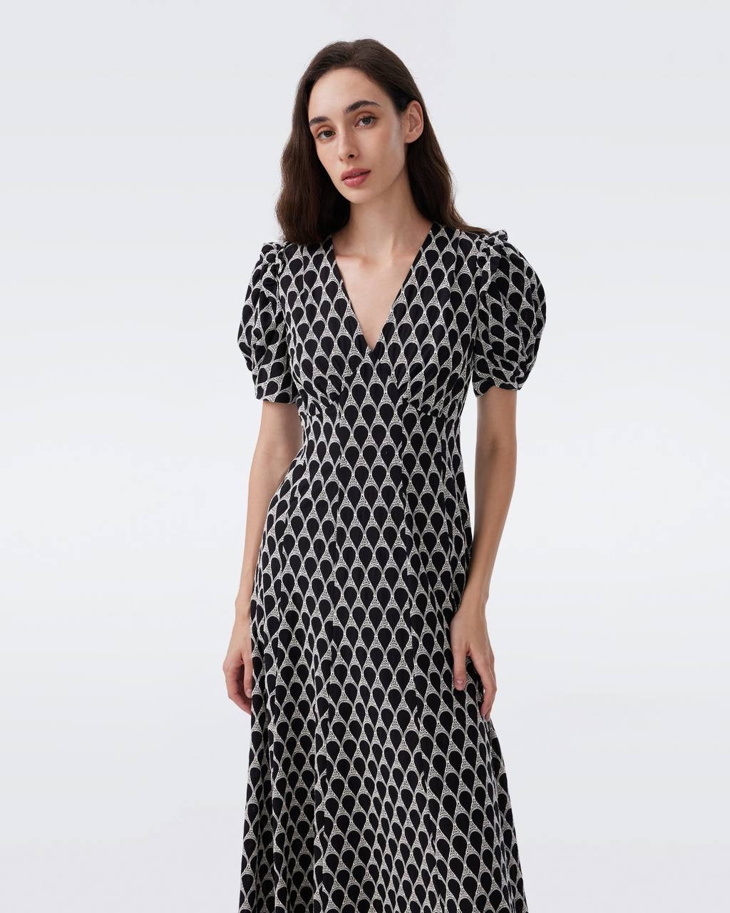 DVF Erick Cotton Puff Sleeve Midi Dress