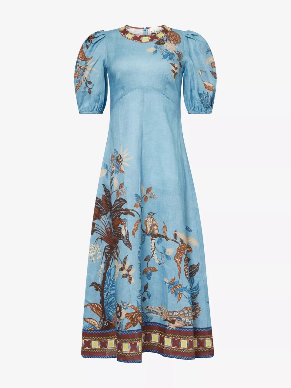 ALM Georgie Puff Sleeve Linen Midi Dress
