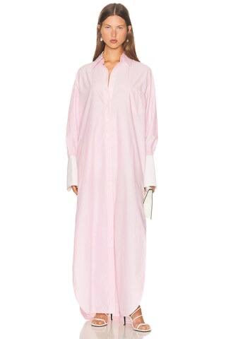 HS Oversized Pink Tech Poplin Shirtdress Maxi Dress