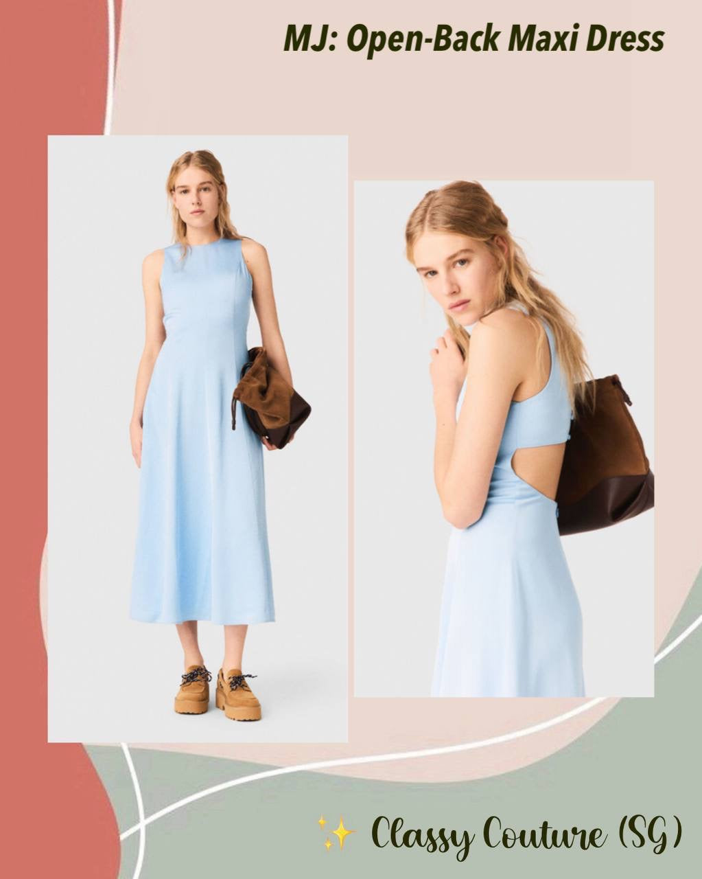 MJ Blue Sky Open-Back Viscose Midi Maxi Dress