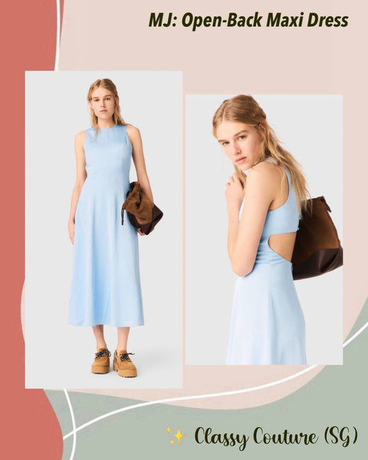 MJ Blue Sky Open-Back Viscose Midi Maxi Dress
