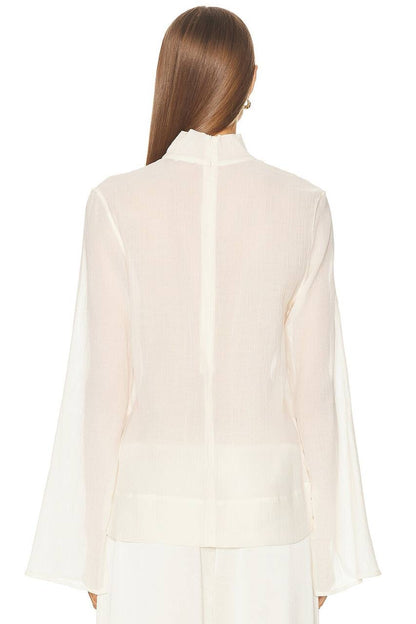 Tot Slit Sleeve Lyocell-Cashmere Turtleneck Blouse Sweater
