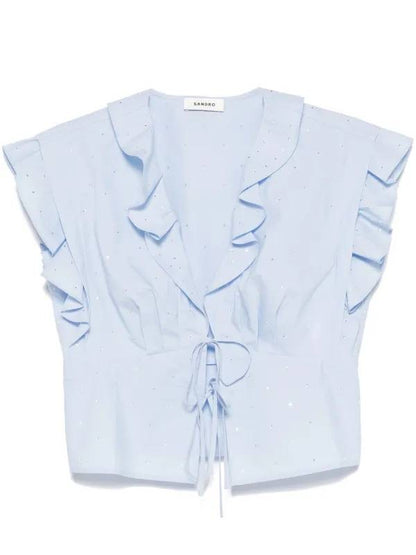 SD Azur Rhinestone Embellished Ruffle Crop Top | Stellie Pleated Mini Skirt | Cotton-blend Set