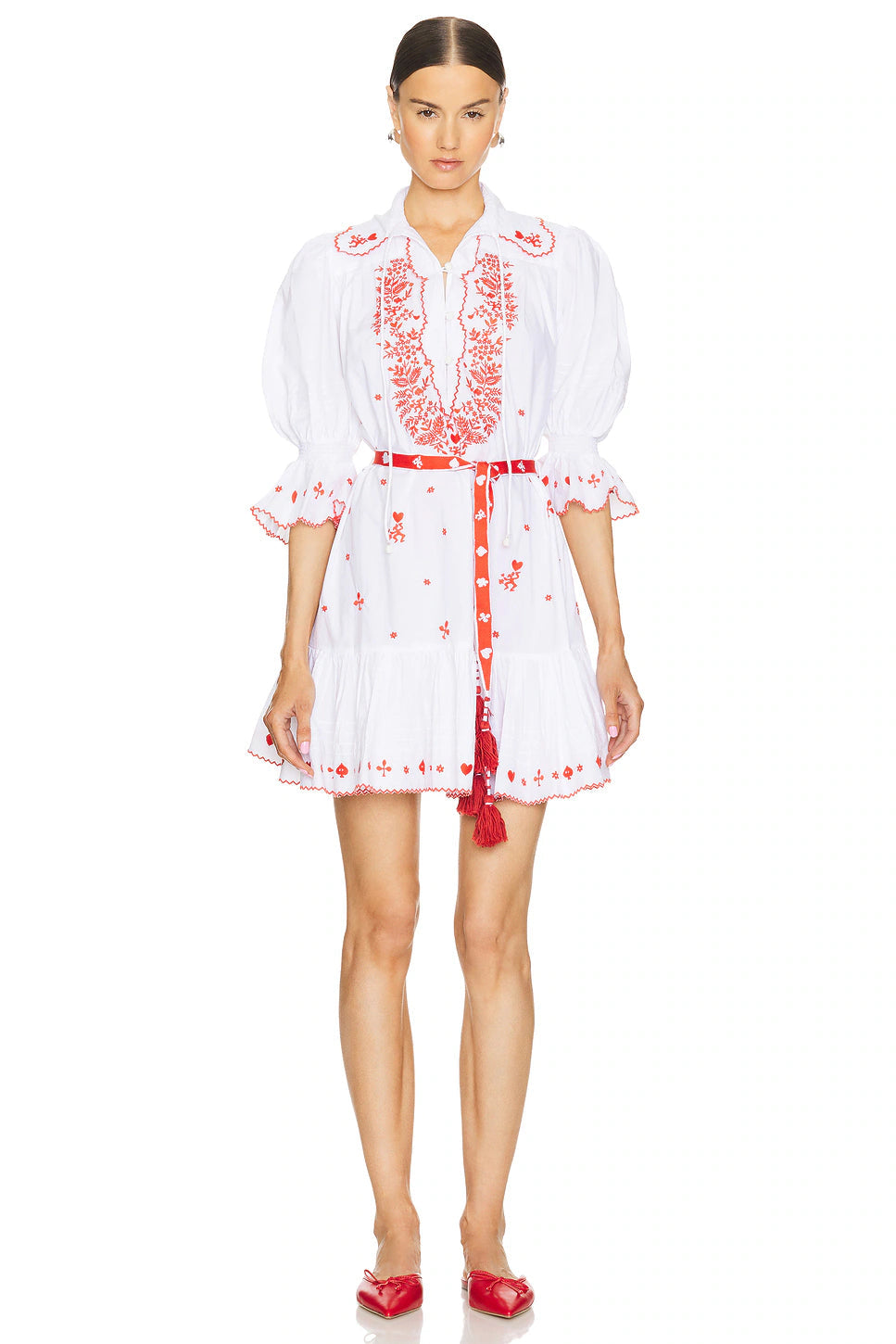 ALM Hearts Embroidered Cotton Poplin Mini Dress