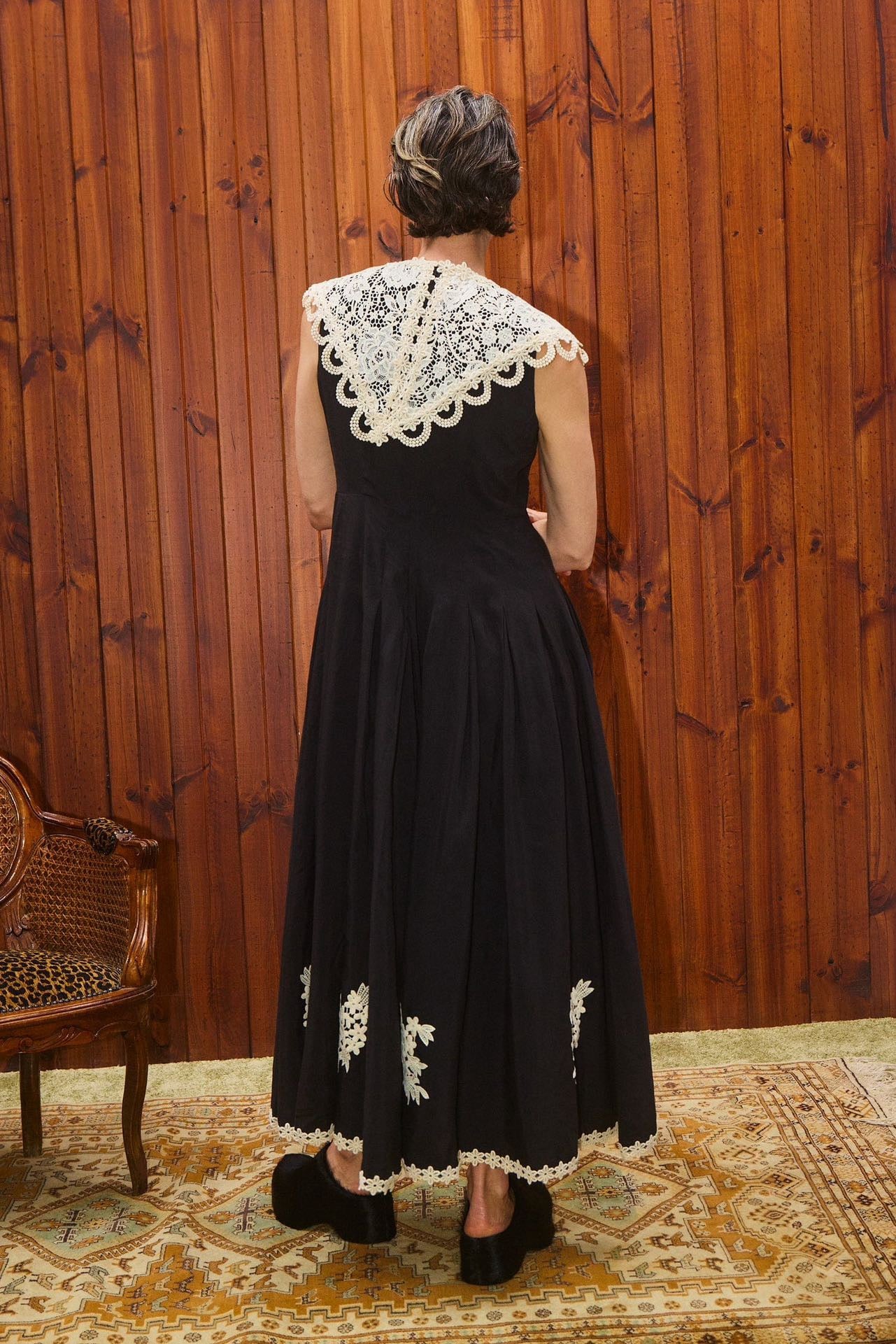 ALM Apollonia Lace Collar Viscose-Linen Midi Dress