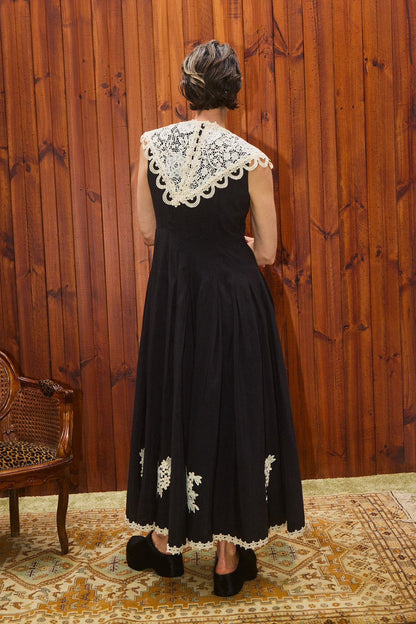 ALM Apollonia Lace Collar Viscose-Linen Midi Dress