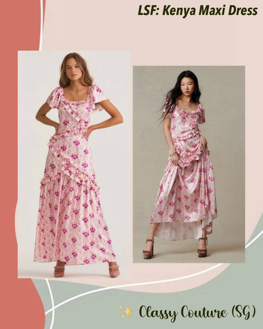 LSF Kenya Short Sleeve Ruffle Satin Maxi Dress